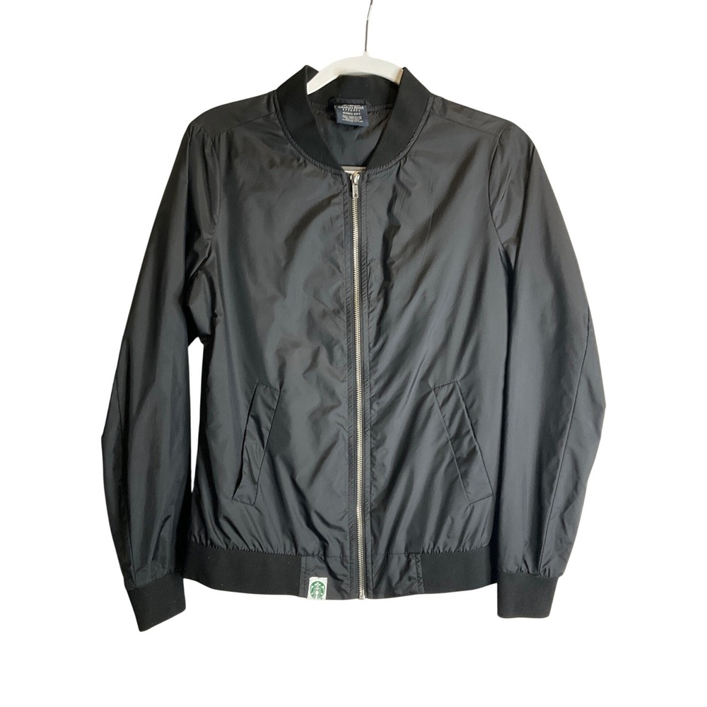 Starbucks Crew Black Lightweight Lined Full Zip Bomber Jacket Windbreaker S